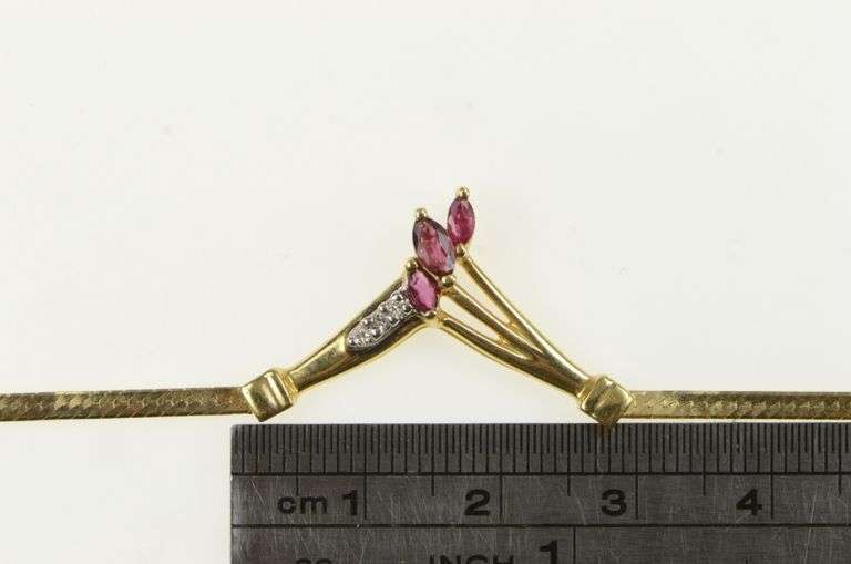 14K Yellow Gold Marquise Ruby Diamond Chevron Chain Necklace