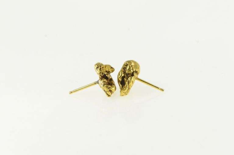 14K Yellow Gold 3D Nugget Cluster Pebble Vintage Stud Earrings