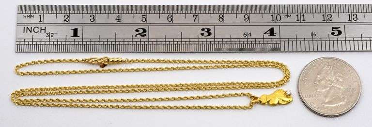14K Rope Necklace with 22K Nugget Pendant