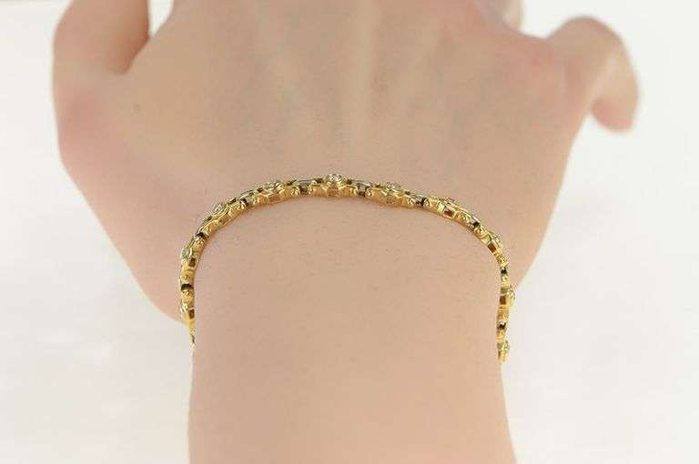14K Yellow Gold 1.44 Ctw Diamond Bar Link Vintage Chain Bracelet