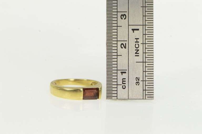 14K Yellow Gold Emerald Cut Garnet Geometric Stacking Band Ring