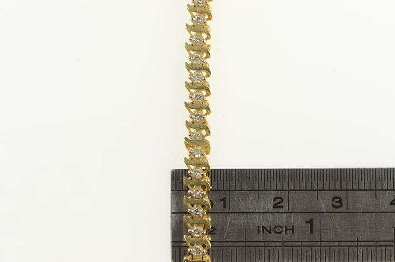 14K Yellow Gold 0.80 Ctw Diamond Wavy Link Tennis Bracelet