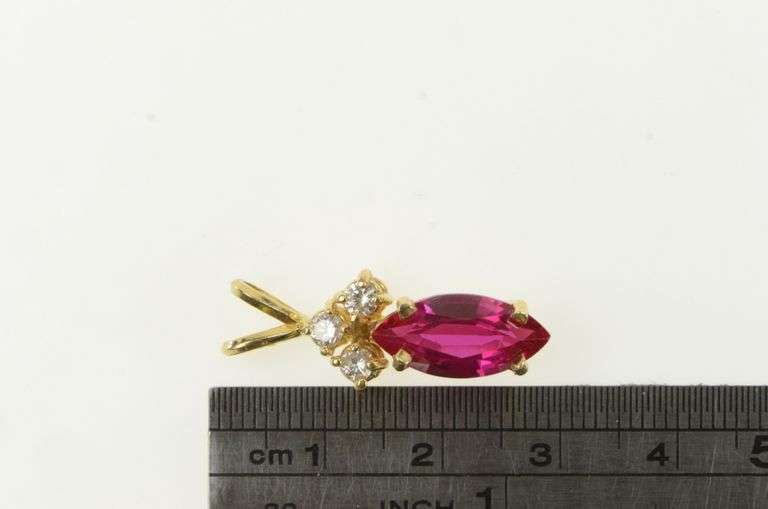 14K Yellow Gold Marquise Ruby Sapphire CZ Cluster Vintage Pendant