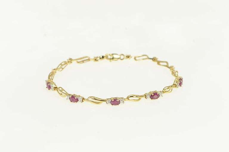 10K Yellow Gold Natural Ruby Diamond Wavy Link Bracelet