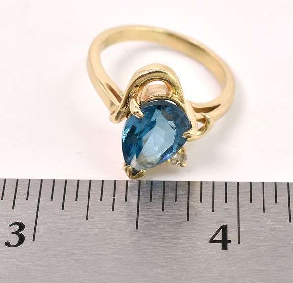 Angelic Blue Topaz with Diamonds Ring in 14K Yellow Gold