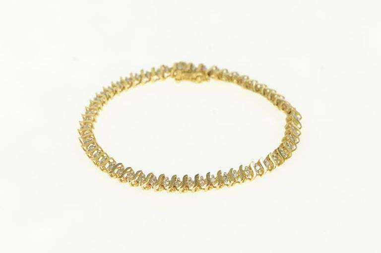 14K Yellow Gold 0.80 Ctw Diamond Wavy Link Tennis Bracelet