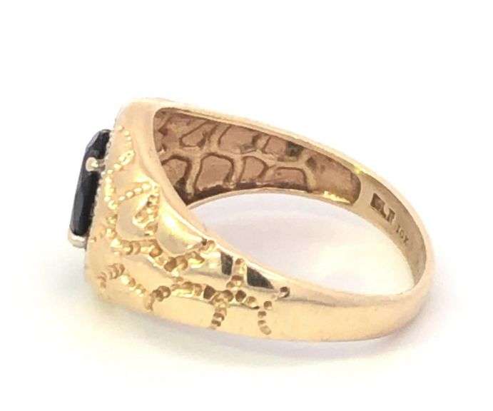 10K Yellow Gold Vintage Black Onyx Diamond Nugget Ring