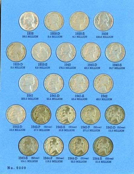 Album of 66 Jefferson Nickels 1938-1961-D w/War Nickels