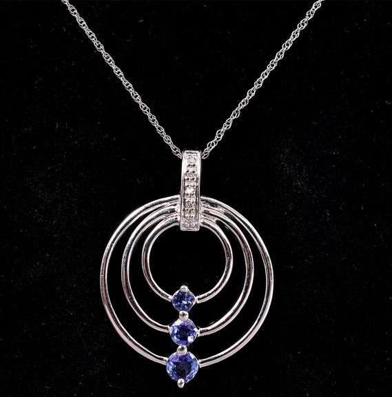 Beautiful Purple Iolite and Diamond Pendant Necklace in White Gold