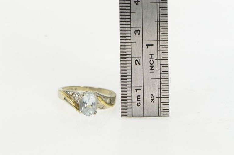 14K Yellow Gold Oval Blue Topaz Diamond Two Tone Bypass Ring