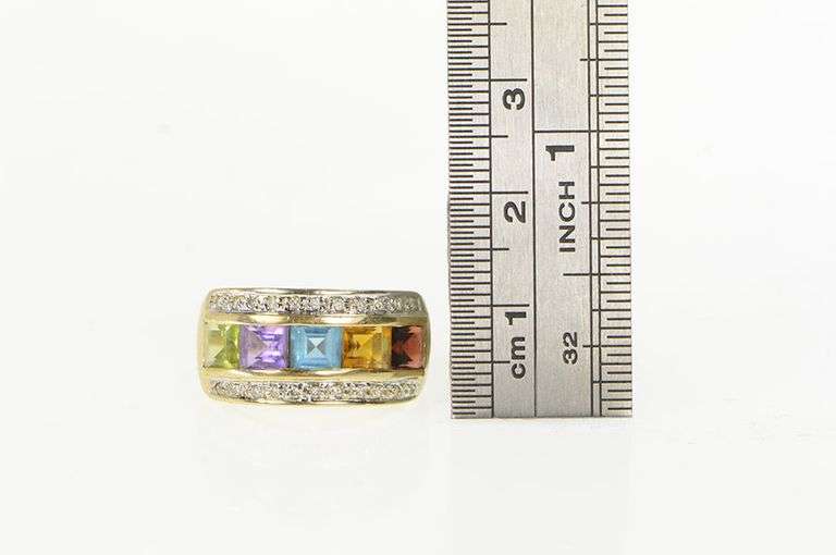 14K Yellow Gold Princess Brazilian Mix Diamond Square Band Ring