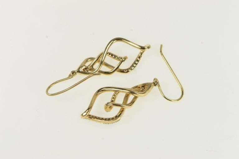 10K Yellow Gold Diamond Layered Twist Spiral Statement Earrings