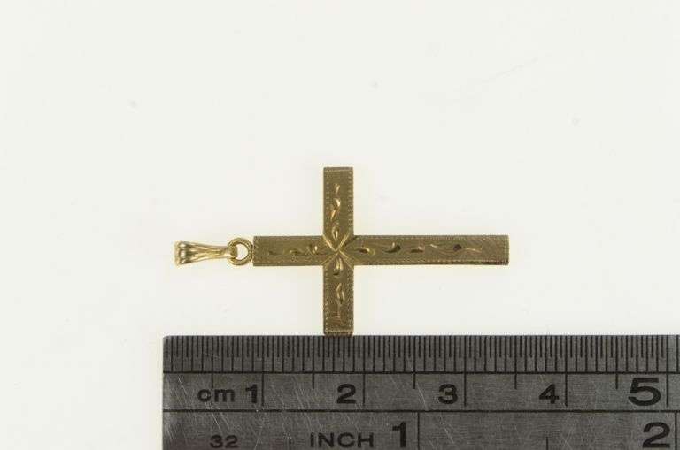 10K Yellow Gold Ornate Swirl Pattern Cross Christian Faith Pendant