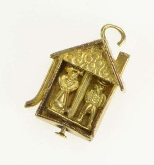 10K Yellow Gold German Married Couple Peekaboo House Charm/Pendant