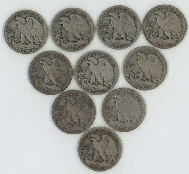 10 Diff. Better date Walking Liberty Half Dollars 1917 to 1934-S