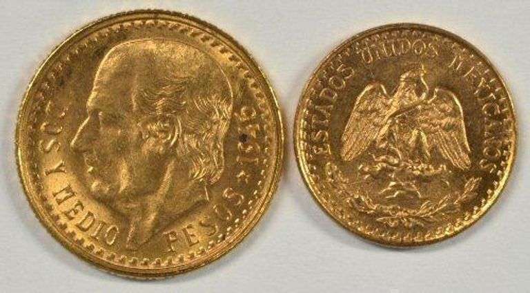 Gem BU 1945 Mexico 2 Pesos & 2.5 Pesos Gold Pieces