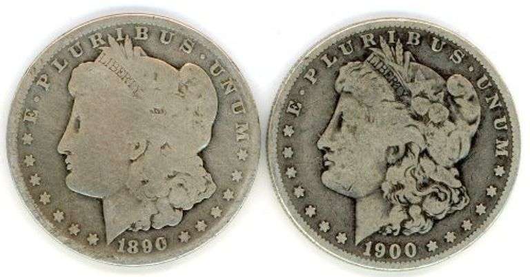 Two Different Morgan Silver Dollars: 1890-O & 1900-O