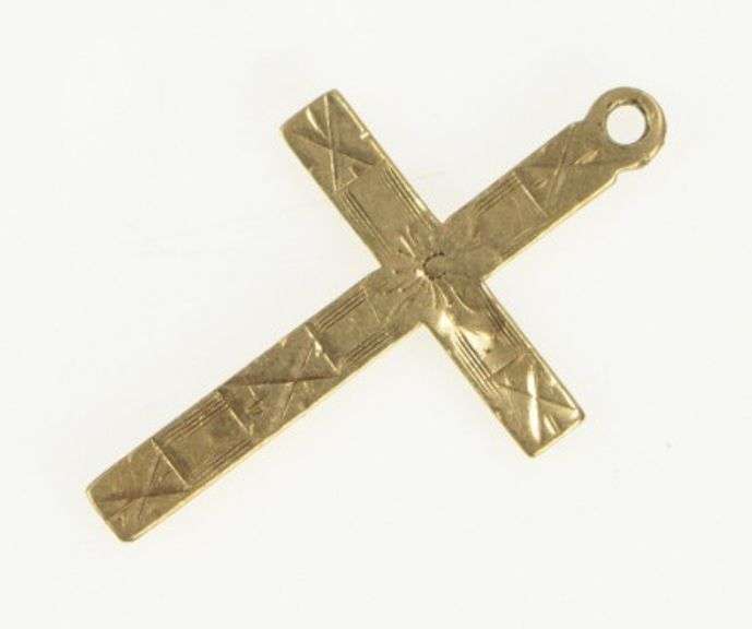 10K Yellow Gold Art Deco Flower Engraved Cross Christian Pendant