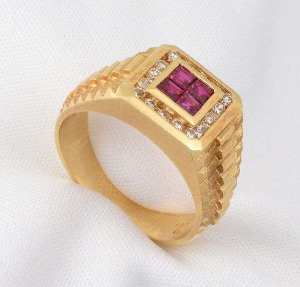 Rolex Style 14k YG Man's Ruby Ring