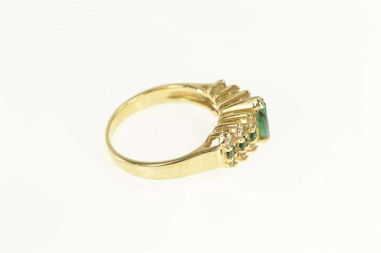 14K Yellow Gold Marquise Emerald Diamond Vintage Engagement Ring