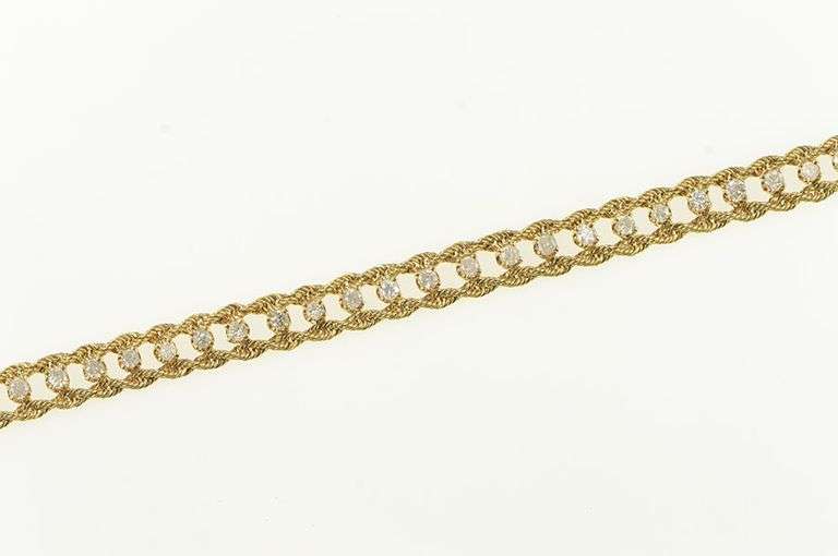 14K Yellow Gold Retro Diamond Rope Chain Statement Bracelet