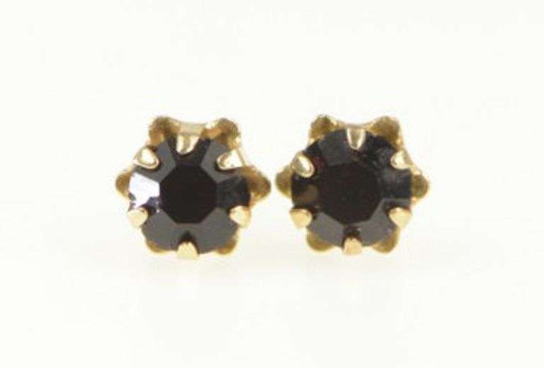 14K Yellow Gold Vintage Sim. Garnet Buttercup Stud Earrings
