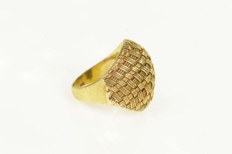 18K Yellow Gold Ornate Woven Domed Braid Vintage Statement Ring