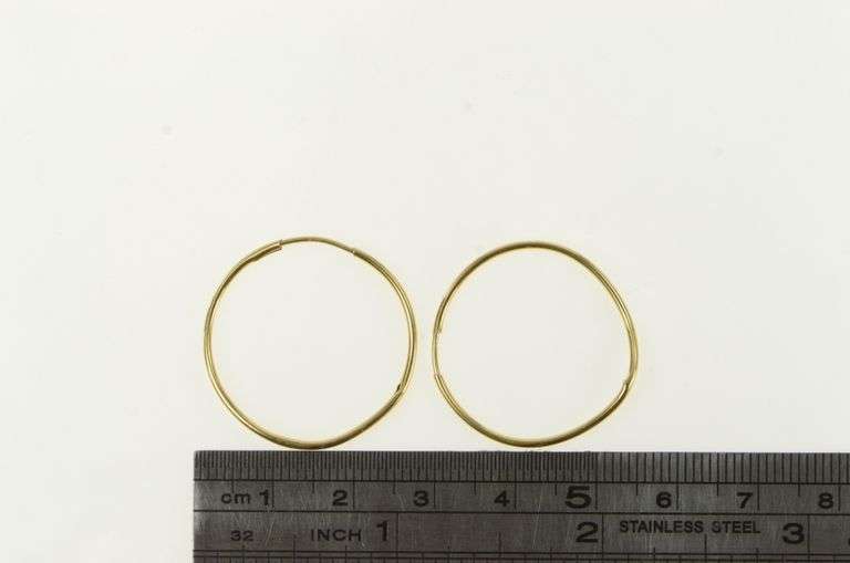 14K Yellow Gold 26.6mm Vintage Simple Seamless Look Hoop Earrings
