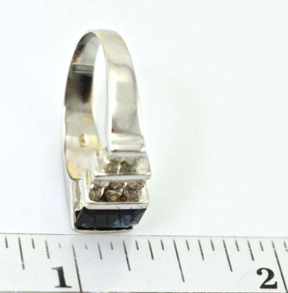 Contemporary 14K Sapphire and Diamond Step Style Ring