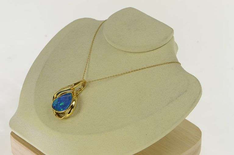 14K Yellow Gold Natural Black Opal Diamond Loop Statement Pendant