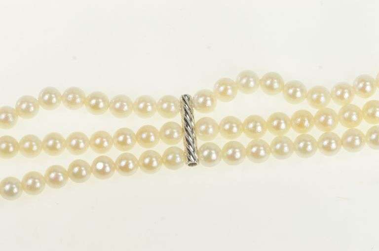 14K White Gold 1940's Diamond Pearl Ornate Swirl Layered Bracelet