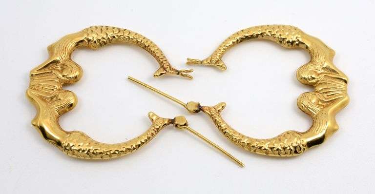 Fun 14k Kissing Mermaid Hoop Earrings