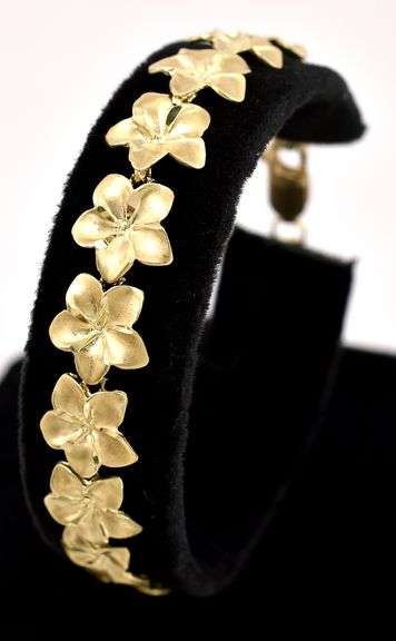 Gorgeous Plumeria Link Bracelet in 14K Yellow Gold