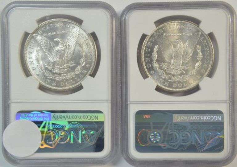 Choice BU 1879-S & 1881-S Morgan Silver Dollars. NGC MS63