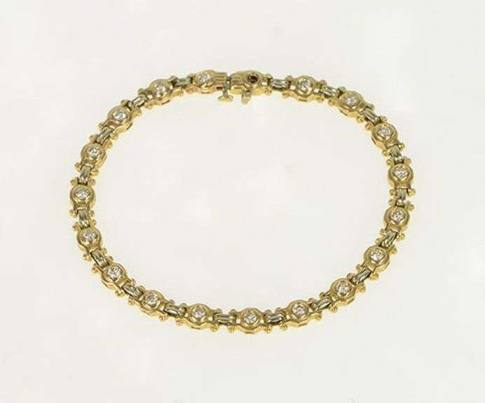 14K Yellow Gold 1.44 Ctw Diamond Bar Link Vintage Chain Bracelet