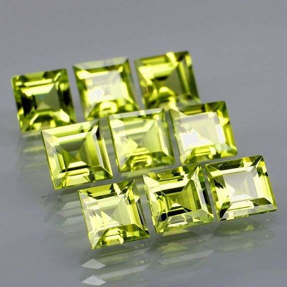 Princess cut unheated! 6.64ct Peridot set