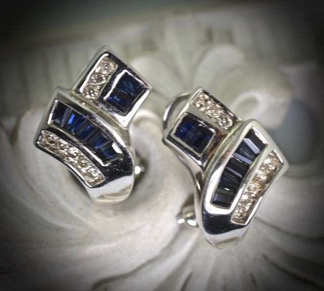 Chic 14K White Gold Sapphire and Diamond Earrings