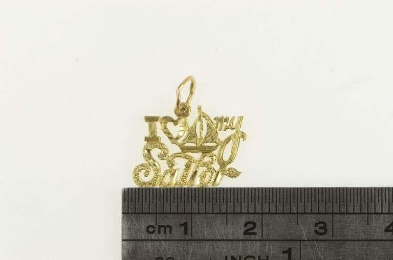 14K Yellow Gold I Love My Sailor Navy Family Nautical Charm/Pendant