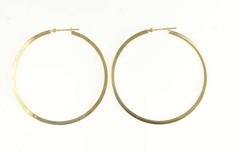 14K Yellow Gold 50mm Squared Hollow Statement Hoop Earrings