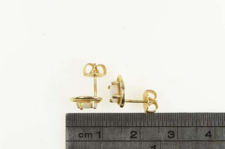 14K Yellow Gold Oval Natural Opal Tear Drop Stud Earrings