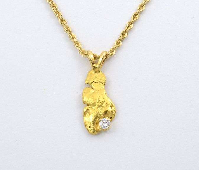 14K Rope Necklace with 22K Nugget Pendant