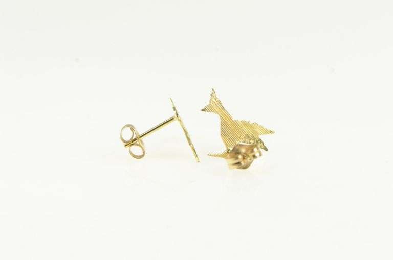 14K Yellow Gold Diamond Cut Hummingbird Stud Earrings