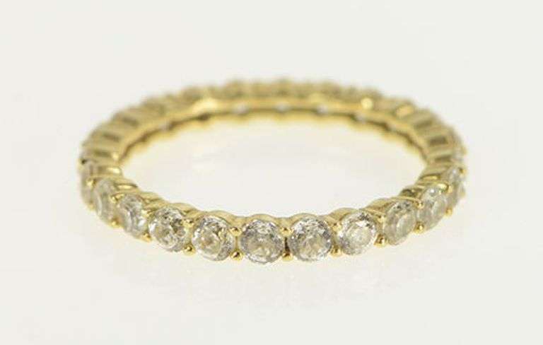 14K Yellow Gold Cubic Zirconia Eternity Wedding Stackable Band Ring