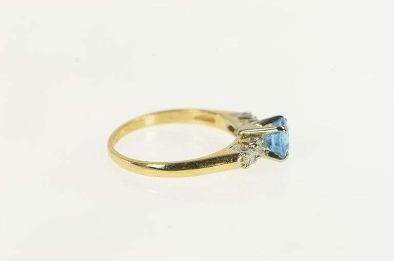 14K Yellow Gold Blue Topaz Diamond Accent Statement Ring