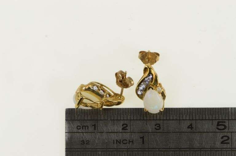 10K Yellow Gold Pear Opal Tanzanite Diamond Accent Stud Earrings