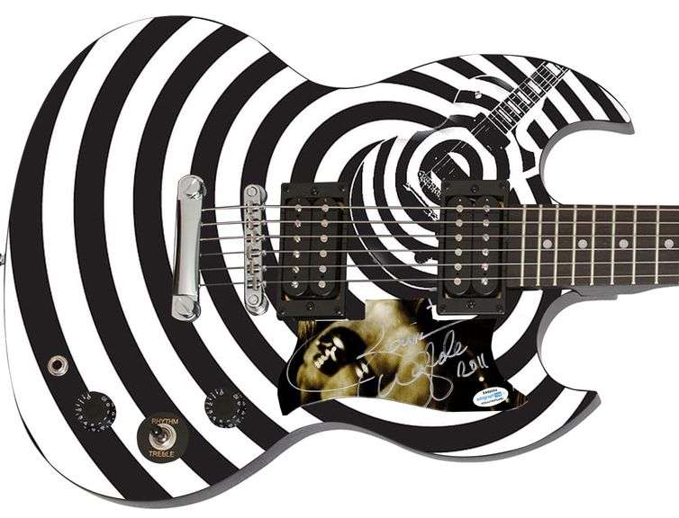 Zakk Wylde Autographed Custom Graphics White Black Spiral Guitar ACOA