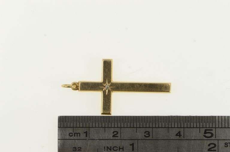 14K Yellow Gold Diamond Cross Christian Faith Symbol Pendant