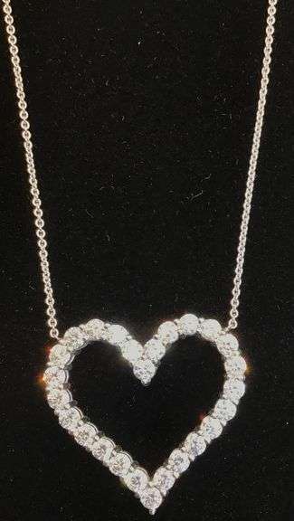 GORGEOUS AND ELEGANT 14K WHITE GOLD SYMBOL OF LOVE DIAMOND OPEN HEART PENDANT NECKLACE