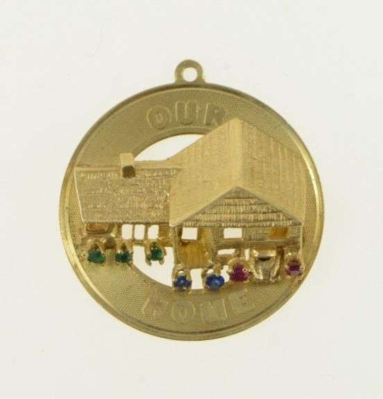 14K Yellow Gold 1960's Our Home Sweet Home Vintage Ruby Charm/Pendant