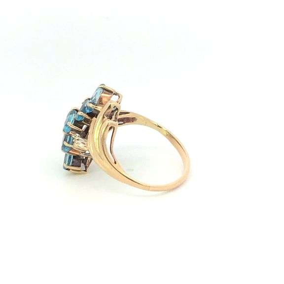 10K Yellow Gold Oval Blue Topaz Diamond Accent Cluster Ring